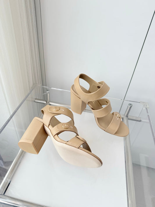 Chanel 26 Turnlock 80 Beige Sandal Heels in Lambskin 597405