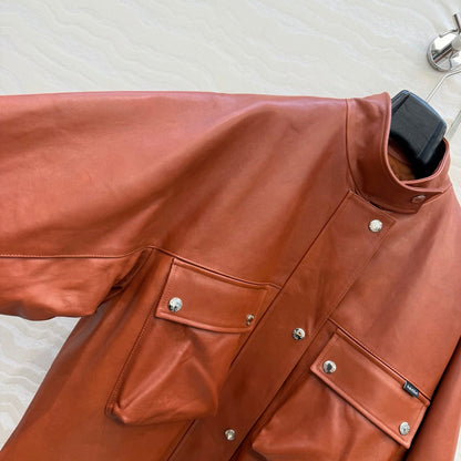 Prada 26S Biker Jacket Long Camel Leather Lambskin 341248