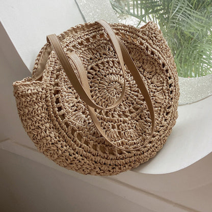 Cosbai - Round Hollow Woven Bag