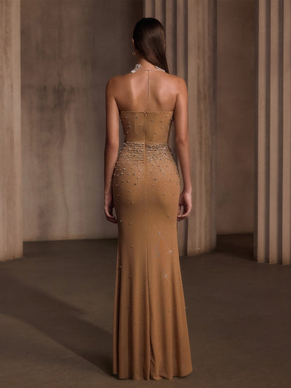 Malia Strapless Rhinestone Corset Maxi Dress