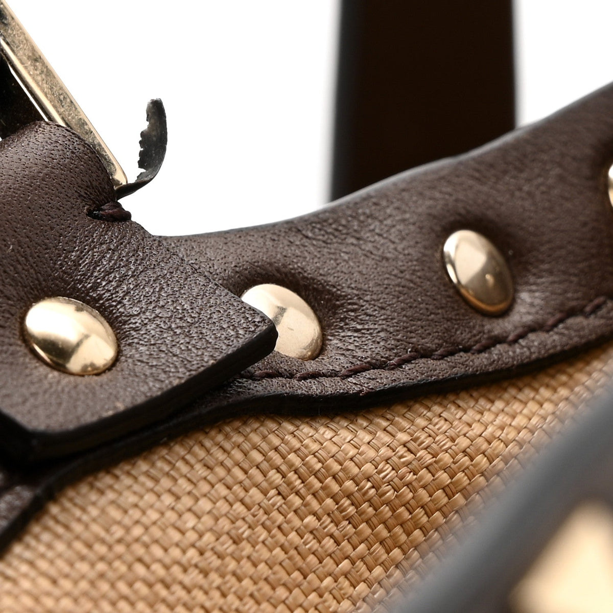 Synthetic Raffia Calfskin Rockstud Small Garden Tote Bag Tobacco Cacao