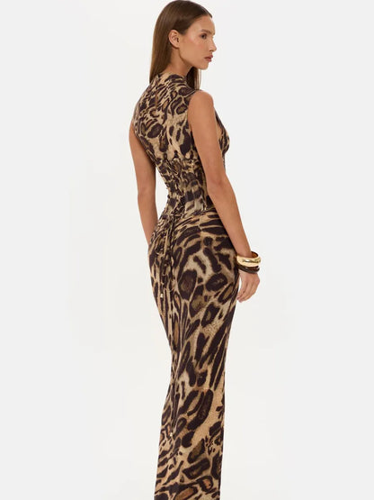 Zelda Leopard Corset Maxi Dress