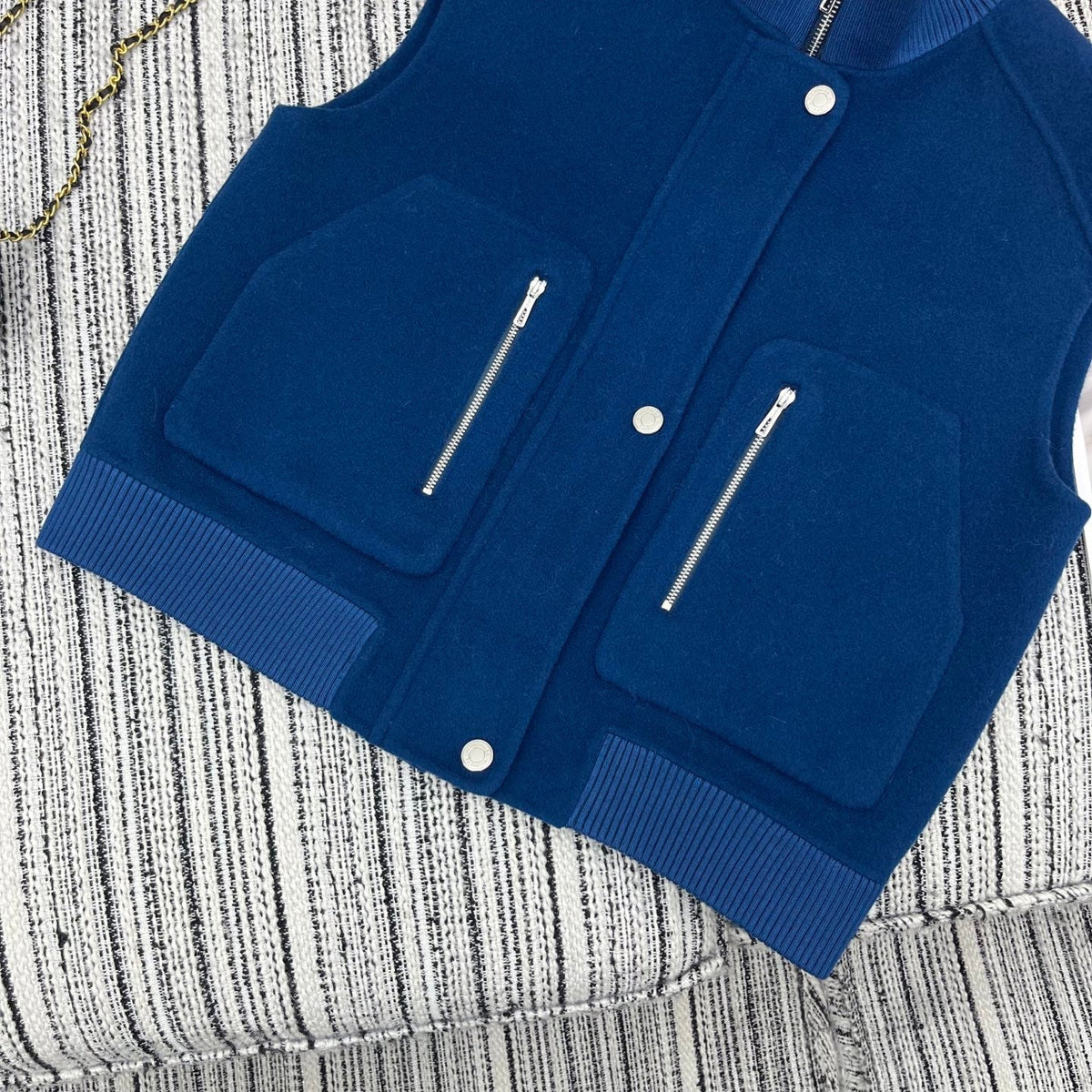 HM Stand-Up Collar Double-Faced Cashmere Blue Vest