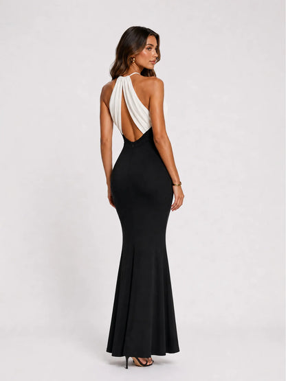 Zoey Contrast Draped Halter Maxi Dress