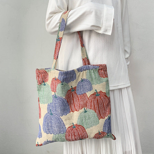 Vintage Pumpkin Embroidered Jacquard Canvas Bag