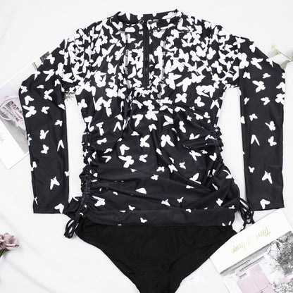 Sexy One Piece Women'S Swimsuit Hot Spring Surfing Diving Long Sleeve Swimsuit Print
