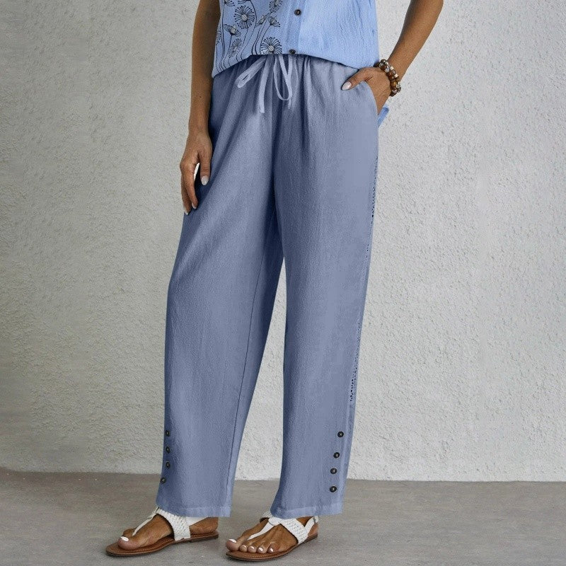 Pocket Lace Button Casual Pants