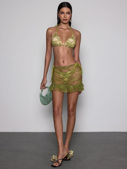 Nayeli Lace Ruffle Bikini Three Piece Set