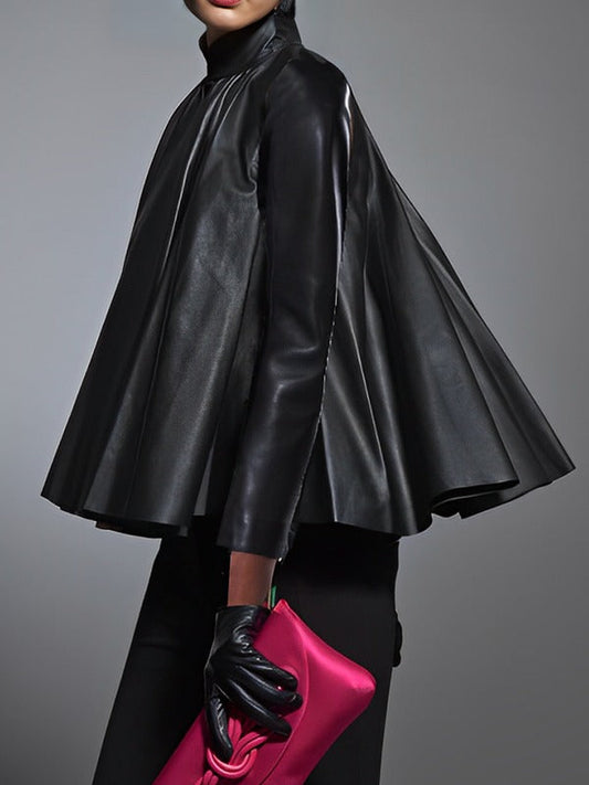 A-Line Long Sleeves Pleated Solid Color High Neck Blouses&Shirts Tops