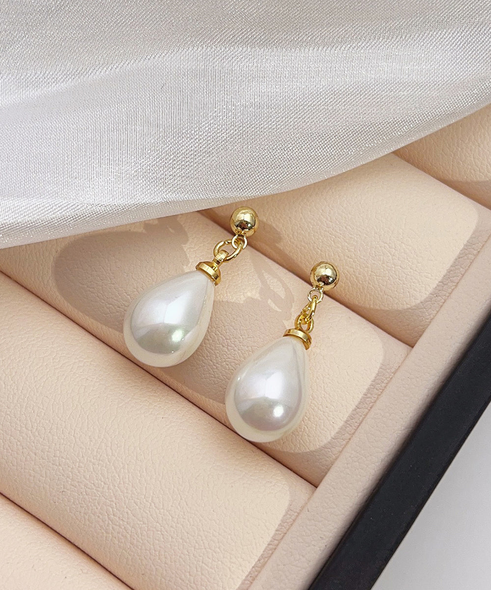 Stylish White Copper Alloy Pearl Water Drop Stud Earrings