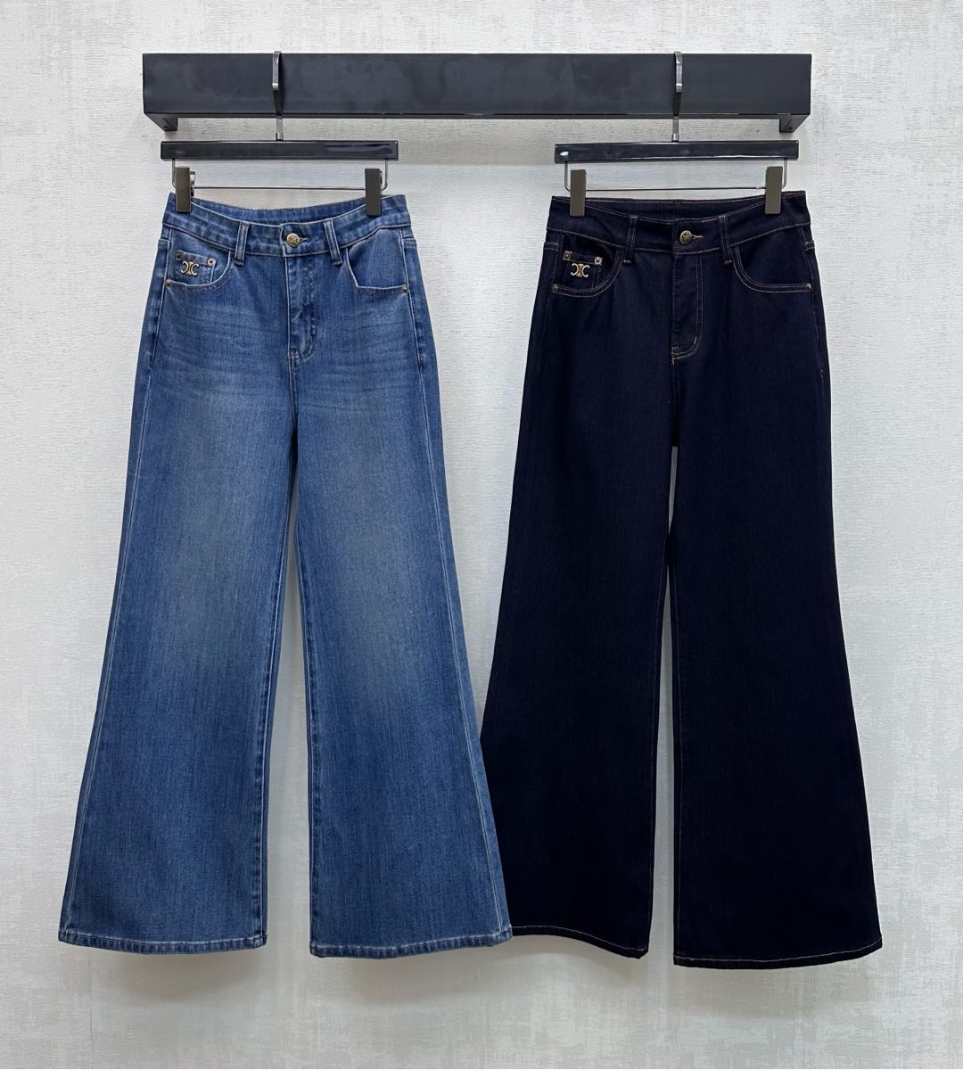 Celine Logo Straight-Leg Jeans Blue Wash Polyester Cotton 351745