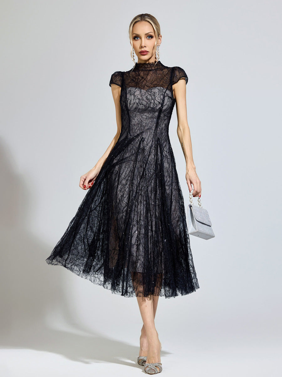Sienna Black Lace Sequin Dress