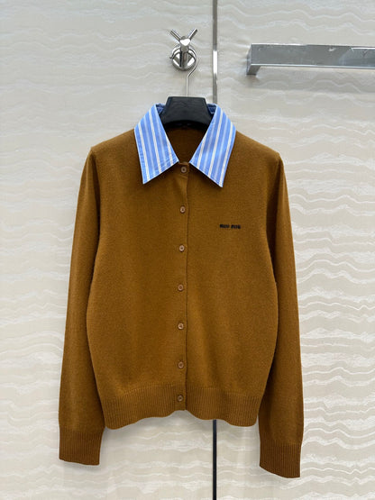 Miumiu Detachable Shirt Cardigan Brown Collar and Cashmere