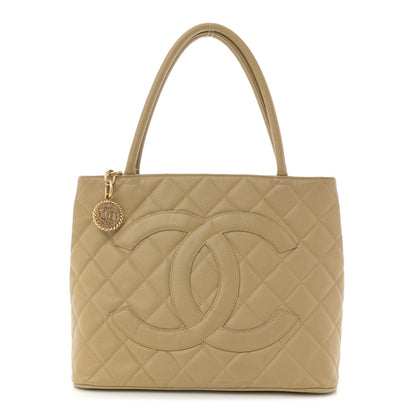 Caviar Quilted Medallion Tote Beige