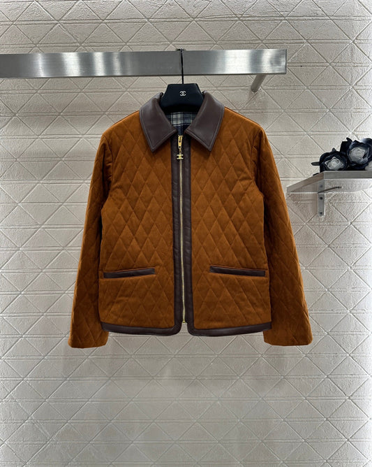 CE Contrast Color Padded Suede Jacket Dark Brown Polyester