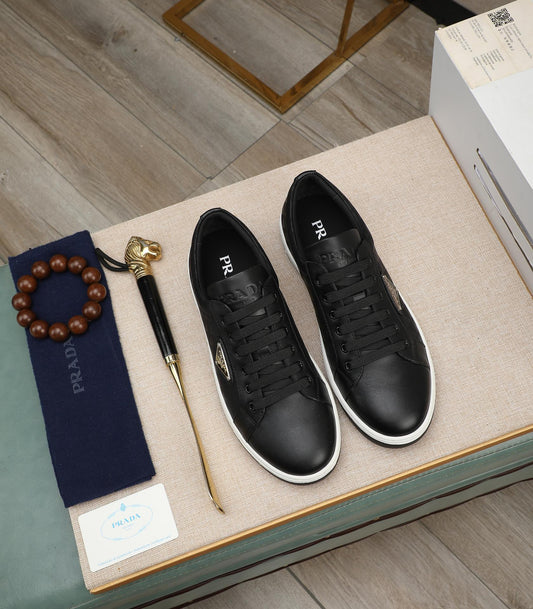 PRA RE-NYLON SNEAKERS IN BLACK MIX WHITE LEATHER AND FABRIC