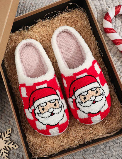 Plaid Santa Claus Warm Fleece Winter Slippers
