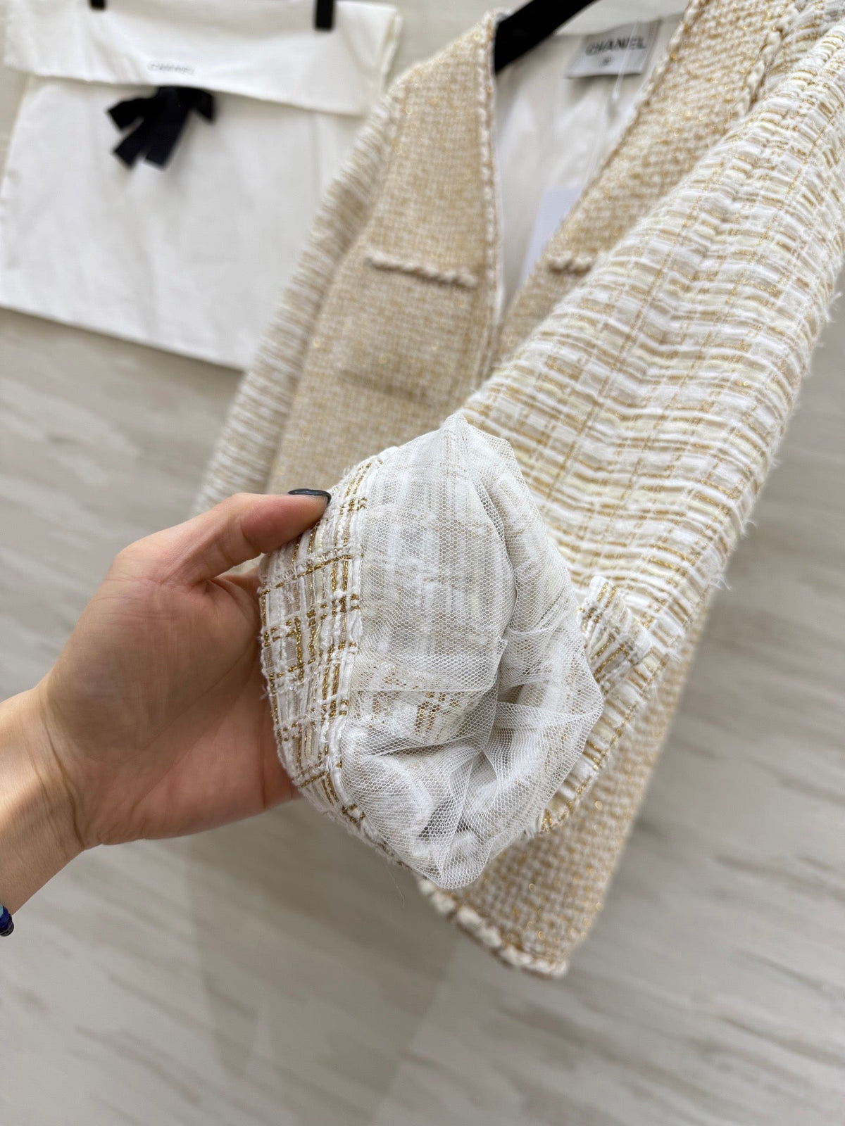 CC 26s Cruise Jacket Beige Tweed Weave & Gold Thread