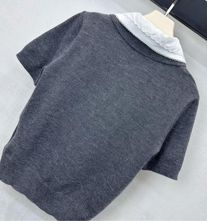 Miu Cashmere Polo Slate Gray Wool 350385