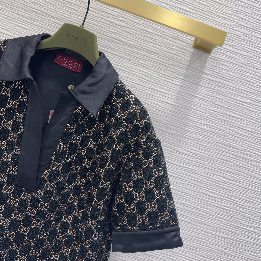 GG Embroidered Lamé T Shirr Wool Tweed 346768