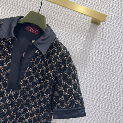 GG Embroidered Lamé T Shirr Wool Tweed 346768