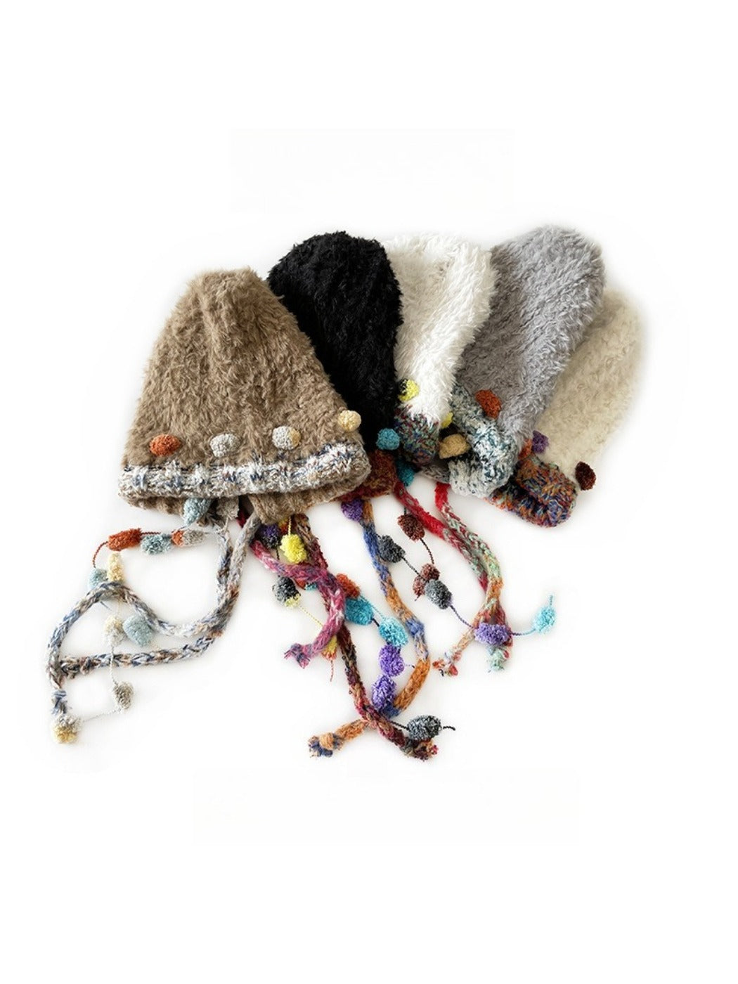 Haila - Winter Knitted Beanie with Pompom &amp; Tassel Braids