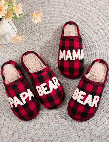 Winter Letter Embroidery Plaid Warm Indoor Slippers