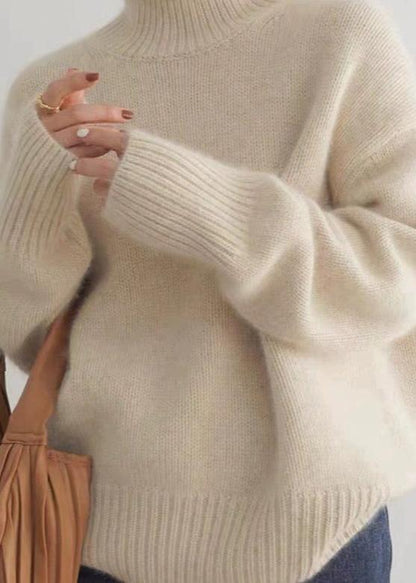 Grey Knit Turtleneck Sweater Soft Plush Fabric