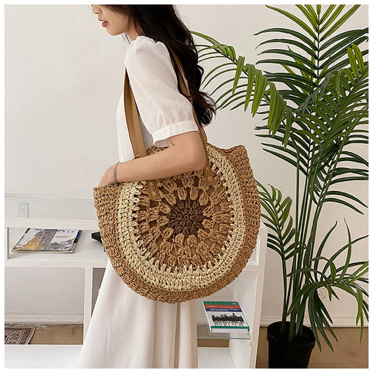 Crochet Market Bag Color Contrast Patchwork Woven Bag