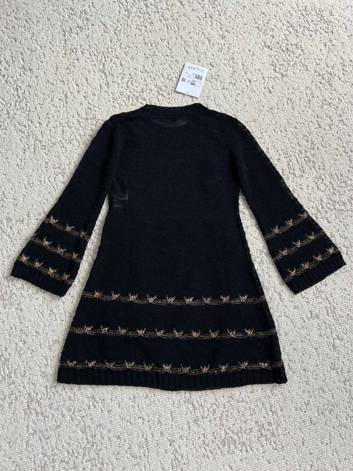 CC Butterfly-Trimmed Bell Sleeve Dress Black Wool 346483