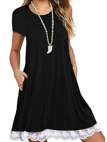 Explosions Lace Stitching Crew Neck Short Sleeve Large Size Dress