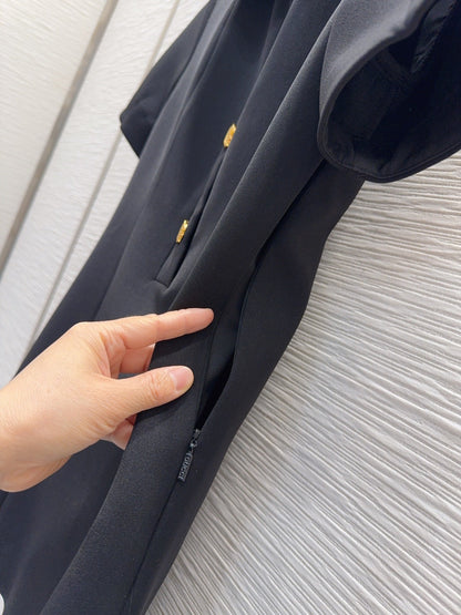 GG Crêpe Dress With Double G Button Black Wool 346685
