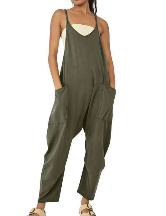 String Shoulder Loose Pocket Jumpsuit