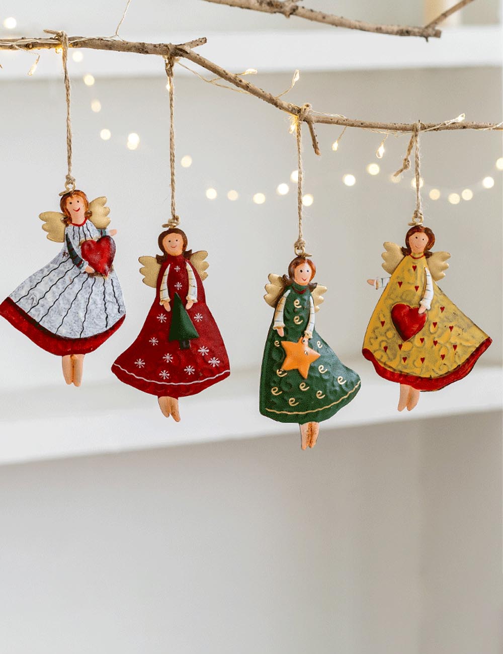 Vintage Distressed Angle Girl Iron Christmas Hanging