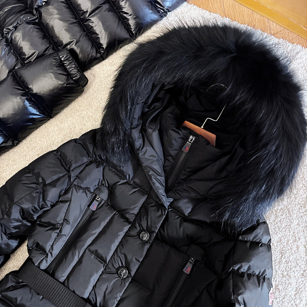 Moncler 2025 Grenoble 'Beverley' Hooded Shearling-trimmed Ski Black Down Jacket