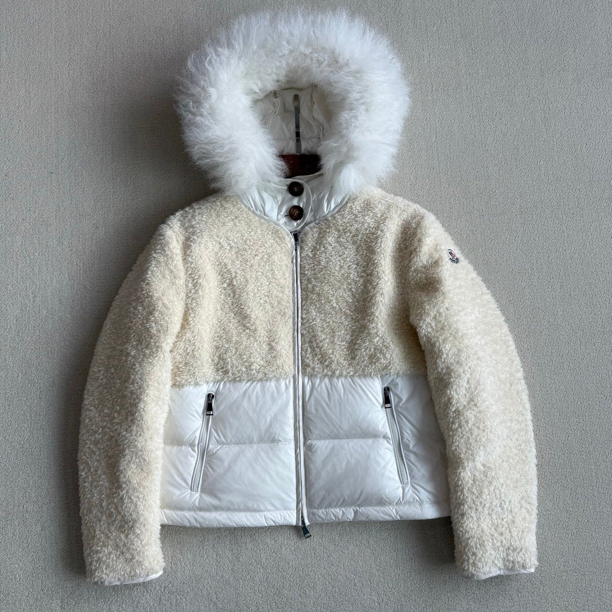 Moncler 2025 Marne Combo Puffer Jacket Cream White Wool Down