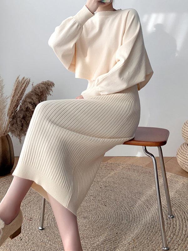 Solid Color Comfort Look-Thin Sweater Tops & Sleeveless Sweater Dresses Suits