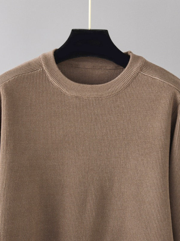 Casual Long Sleeves Irregularity Split-Front Round-Neck Sweater Tops & Wide Leg Pants Two Pieces Set