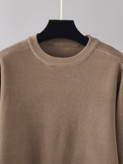 Casual Long Sleeves Irregularity Split-Front Round-Neck Sweater Tops & Wide Leg Pants Two Pieces Set