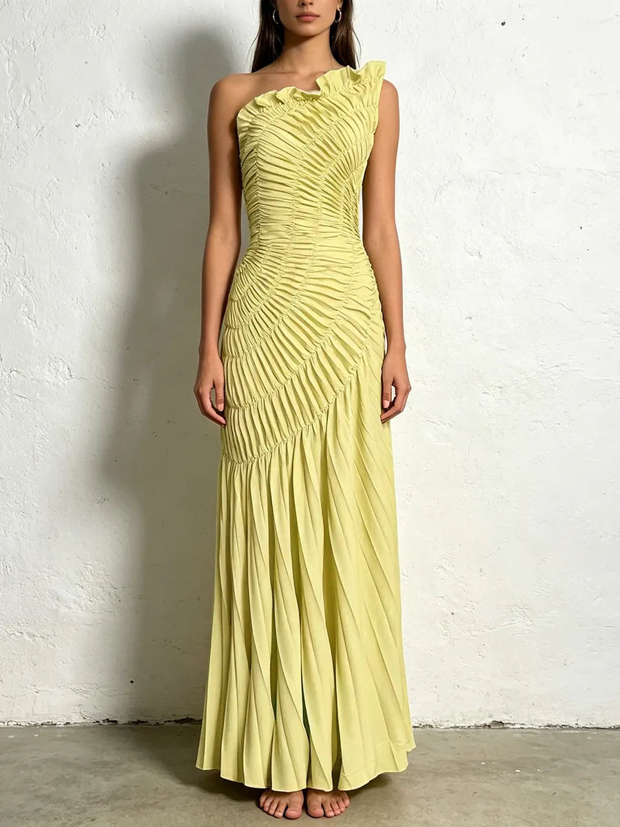 Luna Ruched One-Shoulder Mermaid Maxi Dress