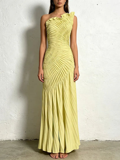 Luna Ruched One-Shoulder Mermaid Maxi Dress