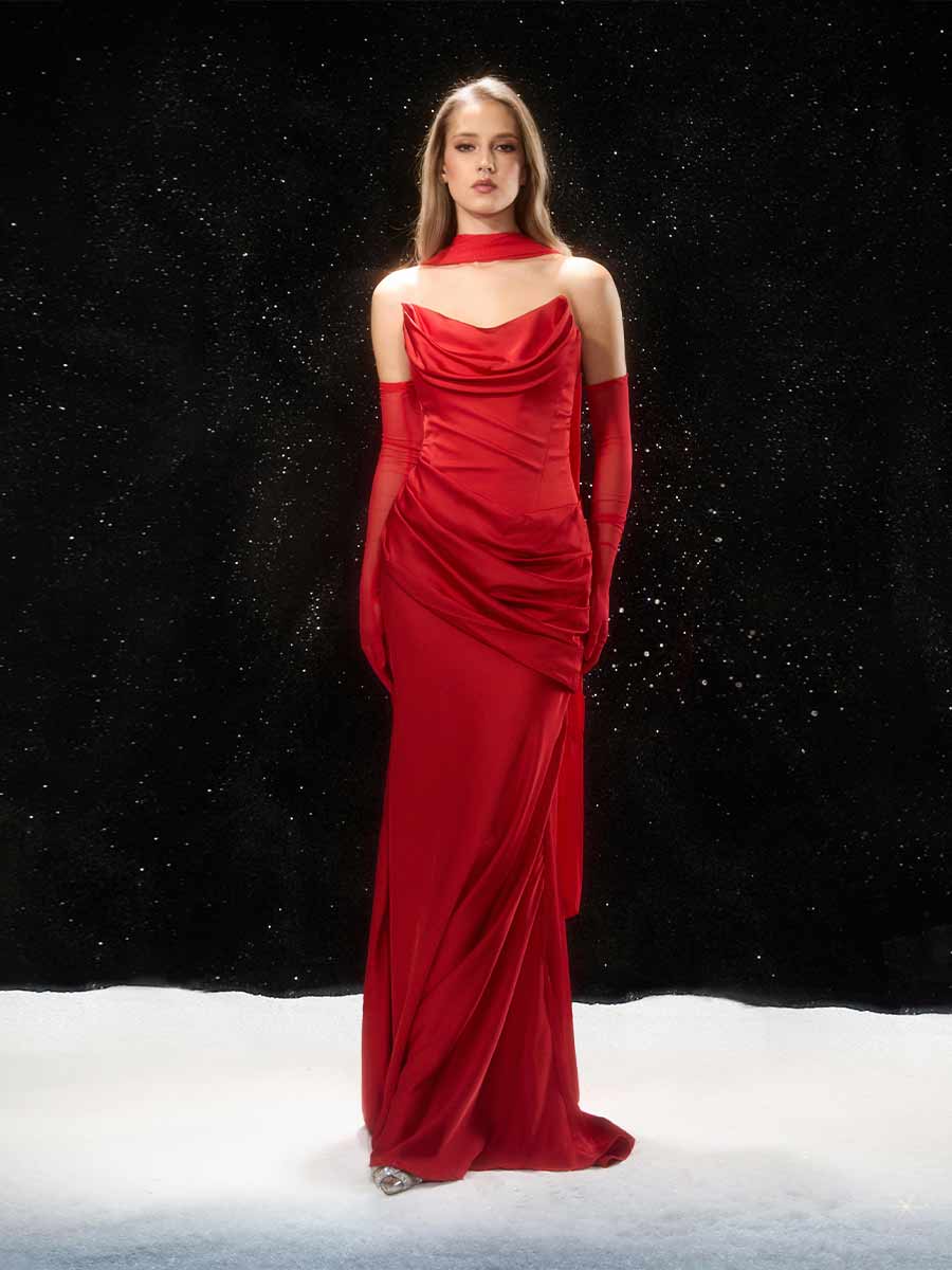 Lorena Strapless Ruched Maxi Dress