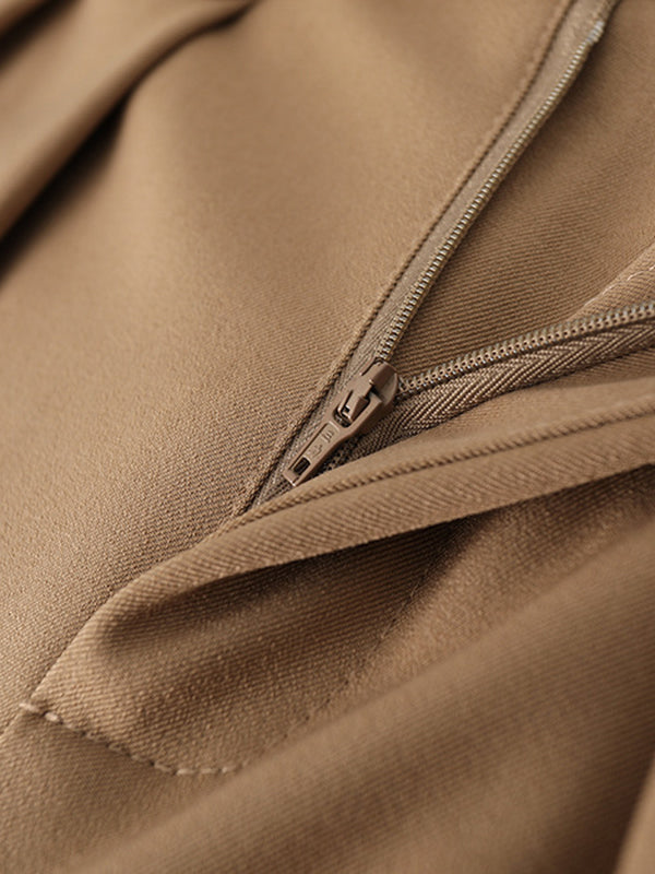 Loose Wide Leg Pleated Solid Color Pants Trousers