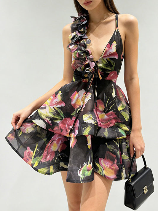 Mabel Romantic 3D Floral Mini Dress