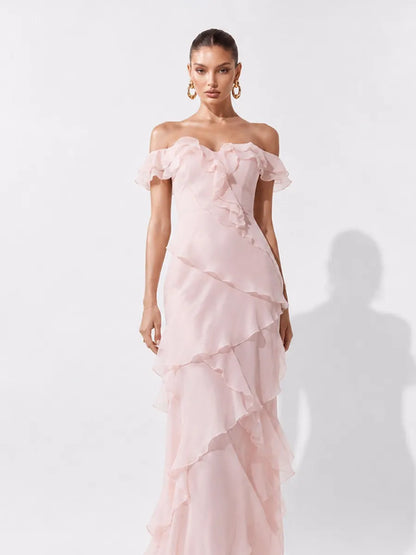 Valentina Off-Shoulder Ruffled Tulle Maxi Dress