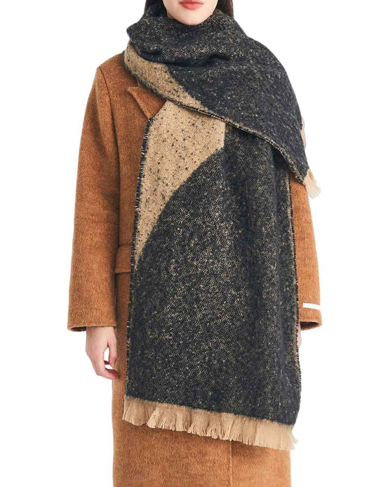 Vintage Color Block Tassel Thick Scarf