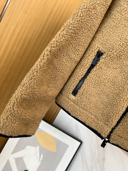 Burberry 25 Short Jacket Camel mix Black Shearling Fabric