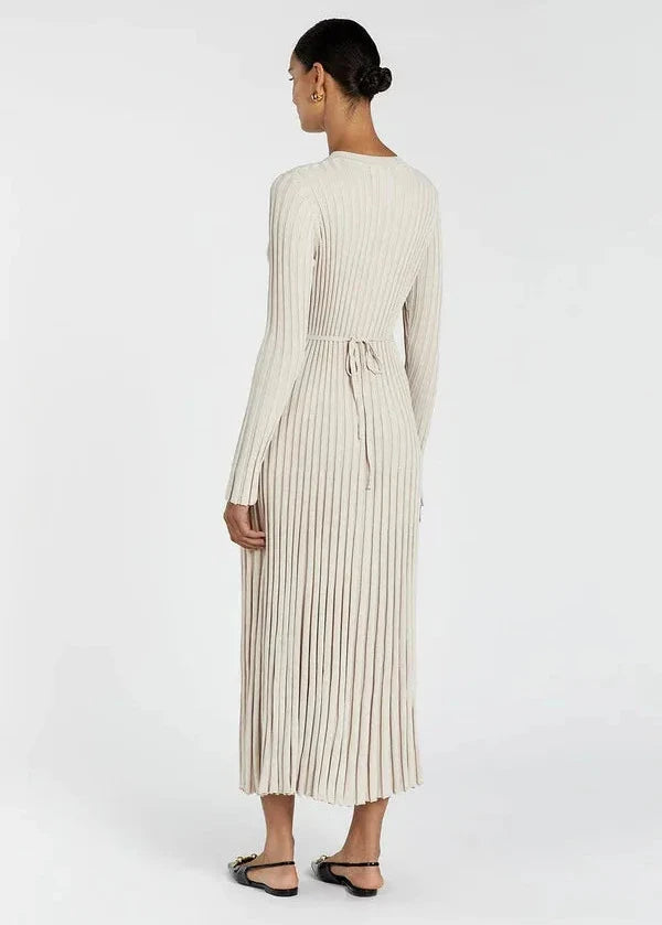 Pleated Ribbed Knit Midi Dress In Soft Fabric