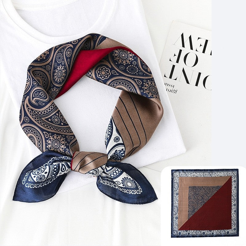 Vintage Double-Sided Printed Square Silk Imitation Scarf