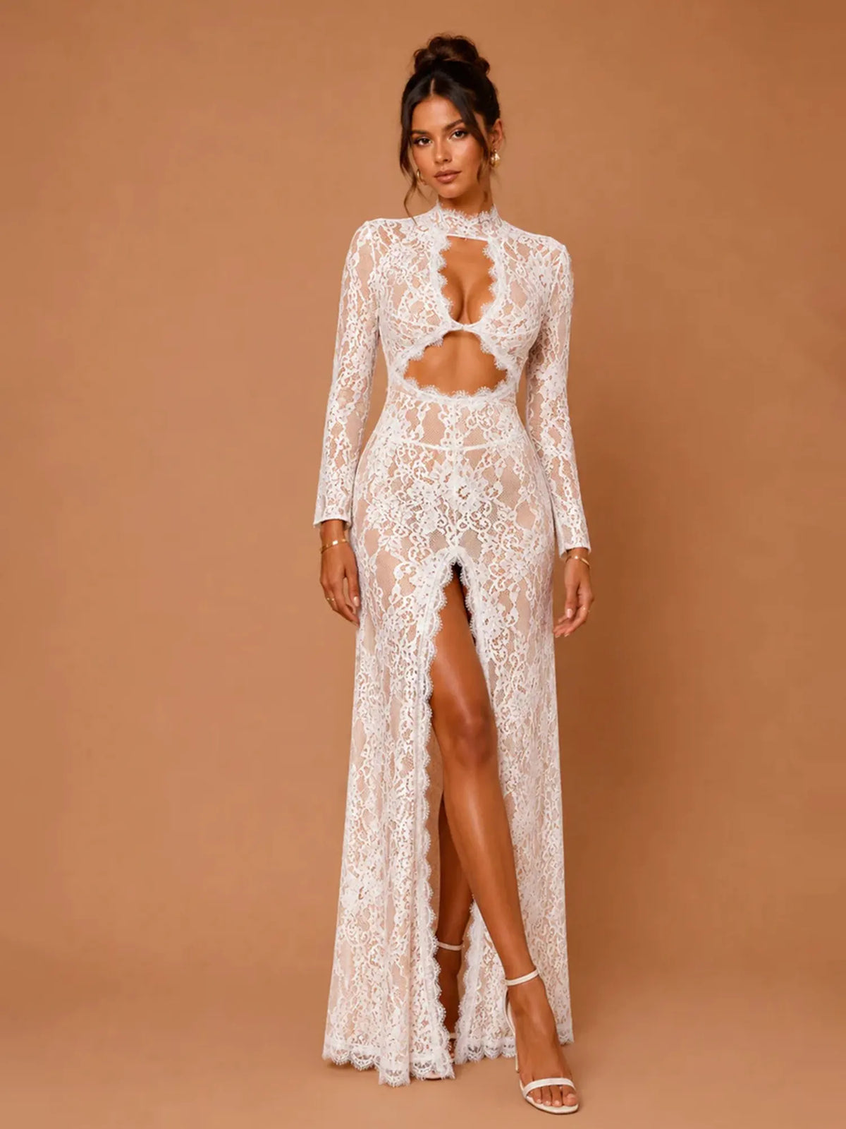 Seraphina Lace Cut-Out Maxi Dress in White